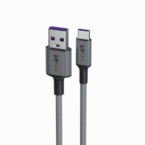 Walta Elite Real Plus Pro USB To Type-C Fast Charging Braided Upto 5 Amp- Grey