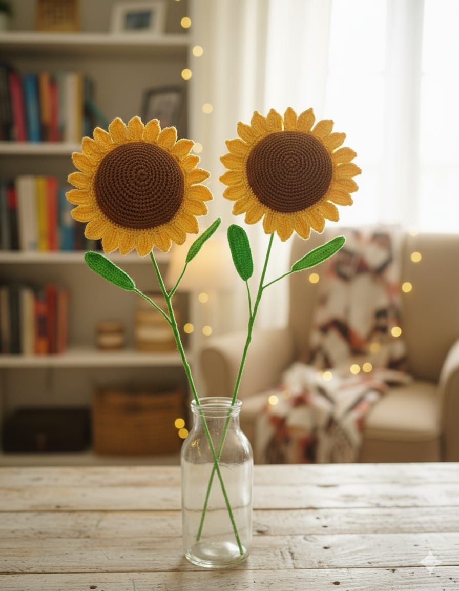 Sakha Crochet Sunflower Flower Yellow Brown Green