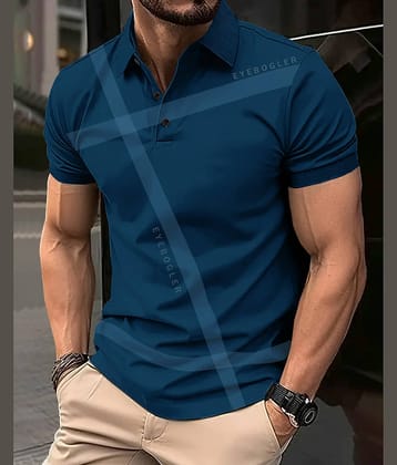 Eyebogler Men Polyester Regular Fit Printed Polo T Shirt ( Blue )