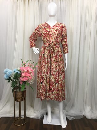 New York Style - Red Cream Grass  - Maternity Wear  - Soft Rayon-40 - 42 ( L - XL )