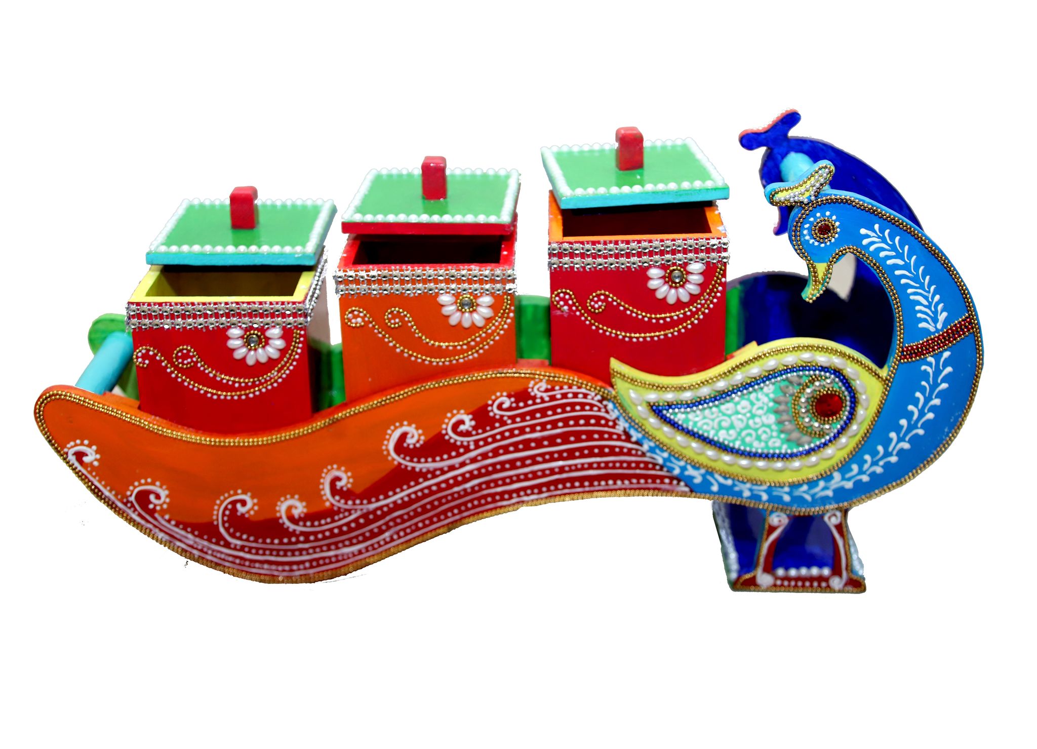 Peacock Dry Fruit Box Orange Blue