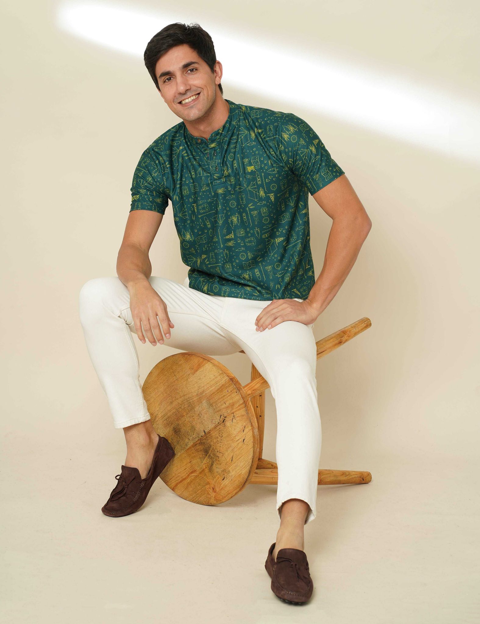Evergreen printed Henley T-shirt-S