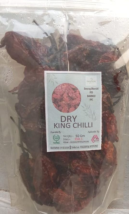 Doyang Dhansiri Fed Bamboo FPC Dry King Chilli – 50g | Premium Sun-Dried Spicy Chillies