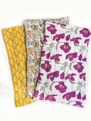 Purple Poppy Floral Quilted Cotton Trio Mats