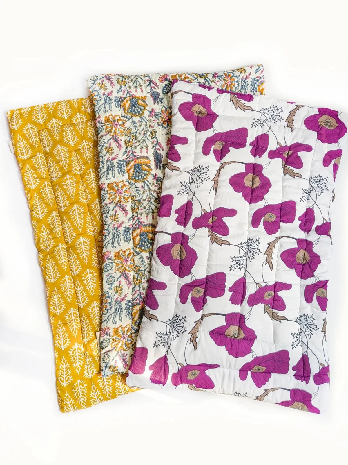 Purple Poppy Floral Quilted Cotton Trio Mats