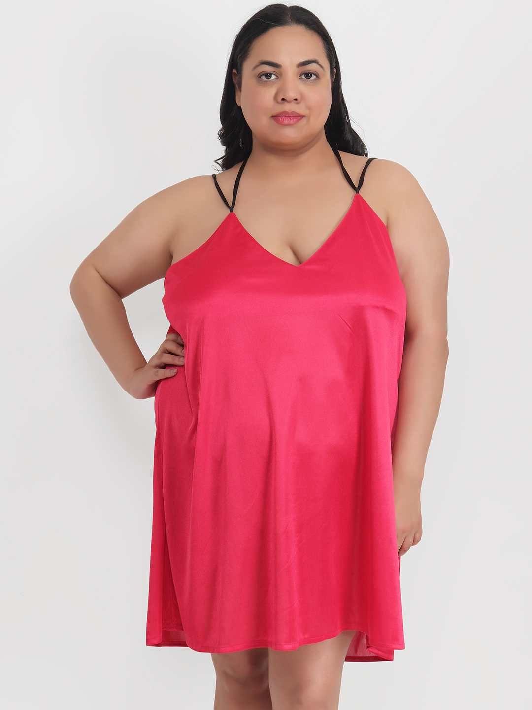 Plus Size Sexy Solid Satin Cherry Babydoll and Bikini Dress Dress for Honeymoon BB37C