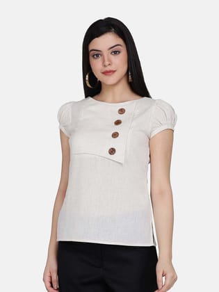 Cotton Flap Detail Top - Beige-XS