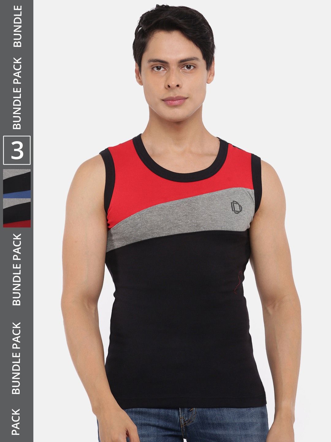 Men's Assorted Pack of 3 Solid Combed Cotton Racerback Styled Gym Vest