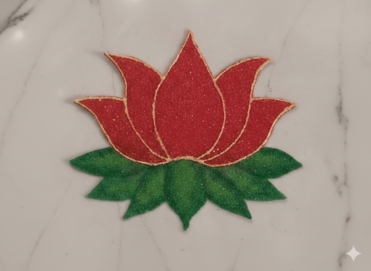 Madhura’s Creations Red & Green Lotus Flower Rangoli Patch | Single Piece | Traditional Auspicious Design | Real Rangoli Colours | Reusable Pooja & Festive Decor
