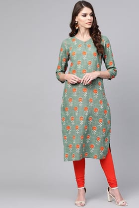 Women Casual Wear Cotton Fabric Sea Green Printed Trendy Kurti VCK1306