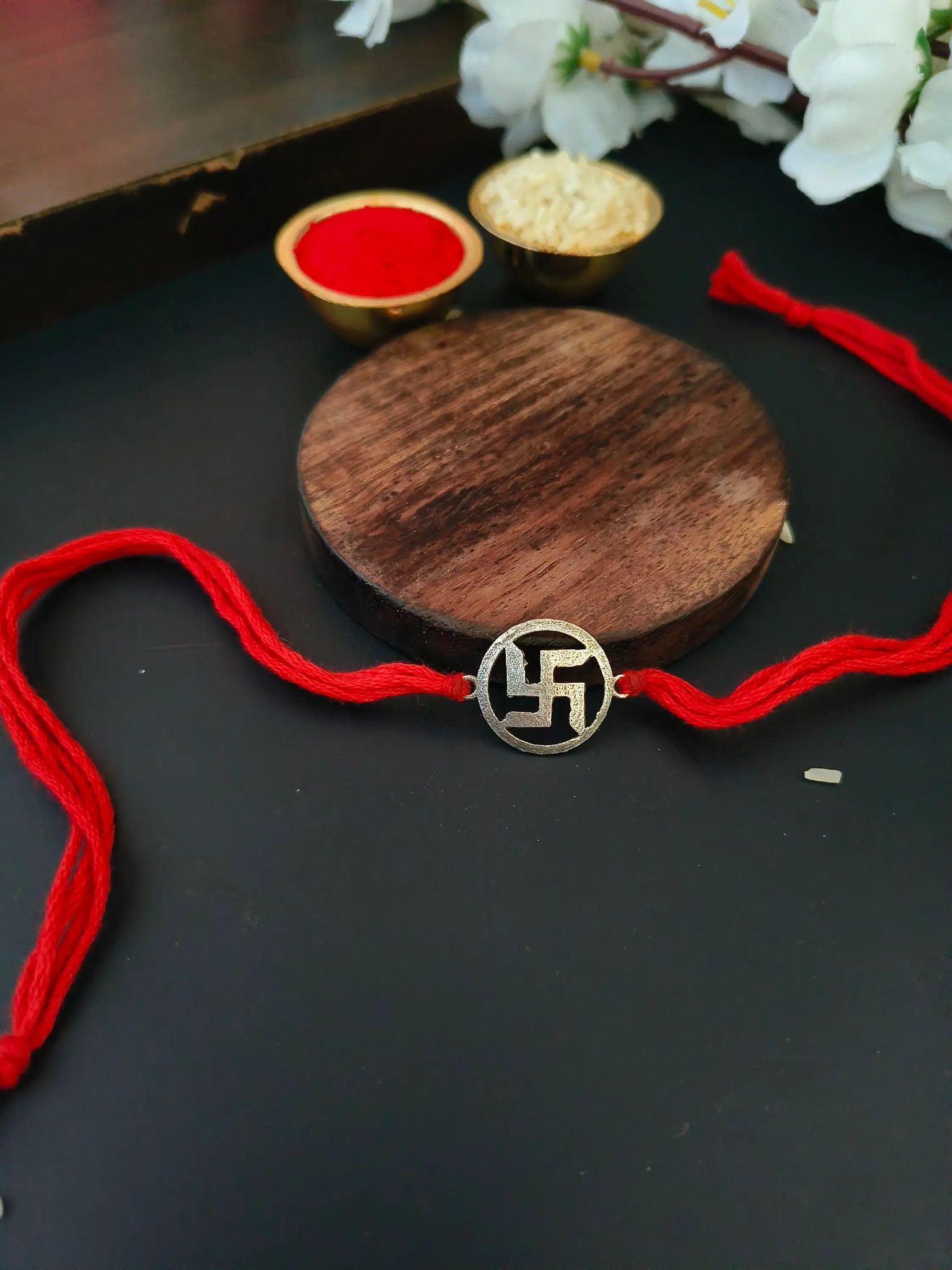 Divine Oxidised Antique Silver Swastik Rakhi | Sarichka Fashion
