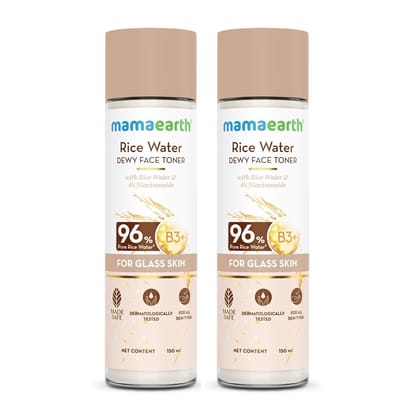 Mamaearth Rice Water Dewy Face Toner with Rice Water & 4% Niacinamide for Glass Skin | Intensely Hydrates | Minimizes Pores | Even Skin Tone | Korean Rice Toner | Alcohol-Free | Suits All Skin Types | 150 ml (Pack of 2) Mamaearth Rice Water Dewy Face Ton Mamaearth Rice Water Dewy Face Toner with Rice Water & 4% Niacinamide for Glass Skin | Intensely Hydrates | Minimizes Pores | Even Skin Tone | Korean Rice Toner | Alcohol-Free | Suits All Skin Types | 150 ml (Pack of 2) Mamaearth Rice Water Dewy Face Ton