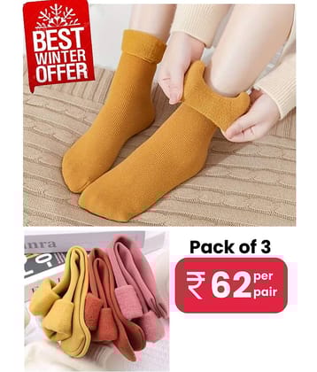 Infispace Pack of 3 Woollen Men's Solid Mid Length Socks ( Mustard )