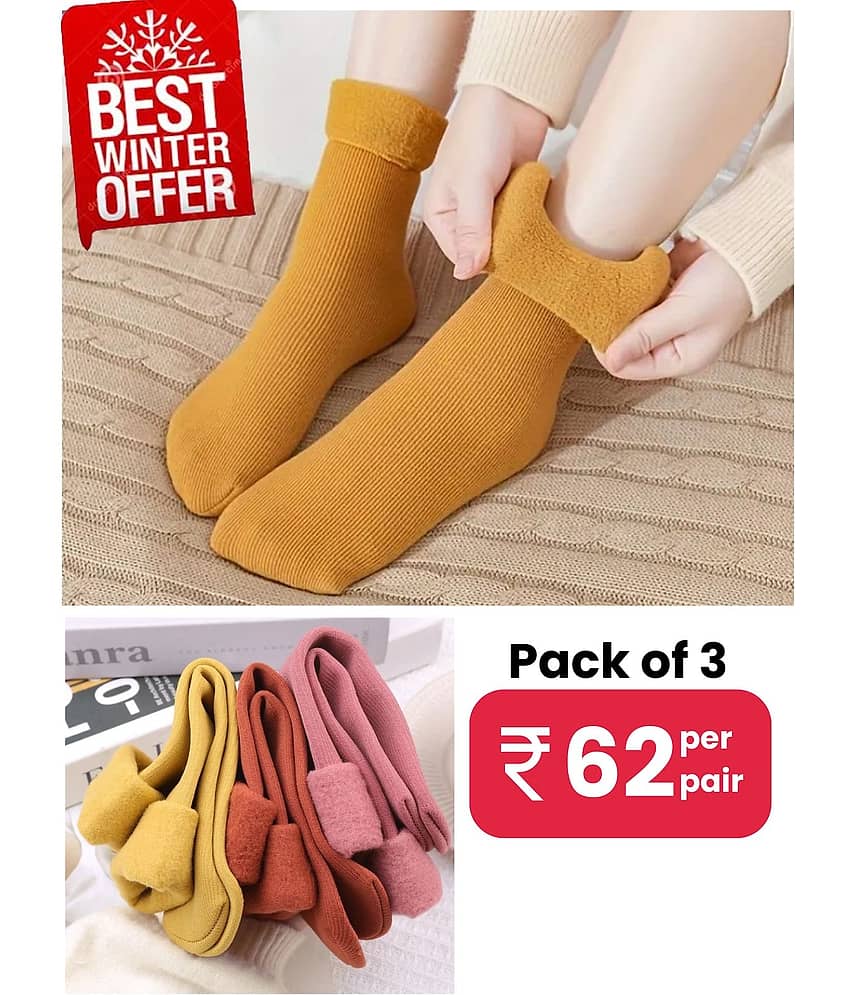 Infispace Pack of 3 Woollen Men's Solid Mid Length Socks ( Mustard )