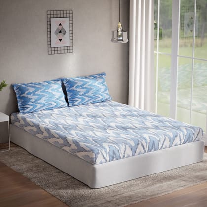 DDECOR - Alpha Collection 100% Cotton Abstract Pattern 144 TC Queen Bedsheet |224 CM X 254 CM| with 2 Pillow Covers - Blue