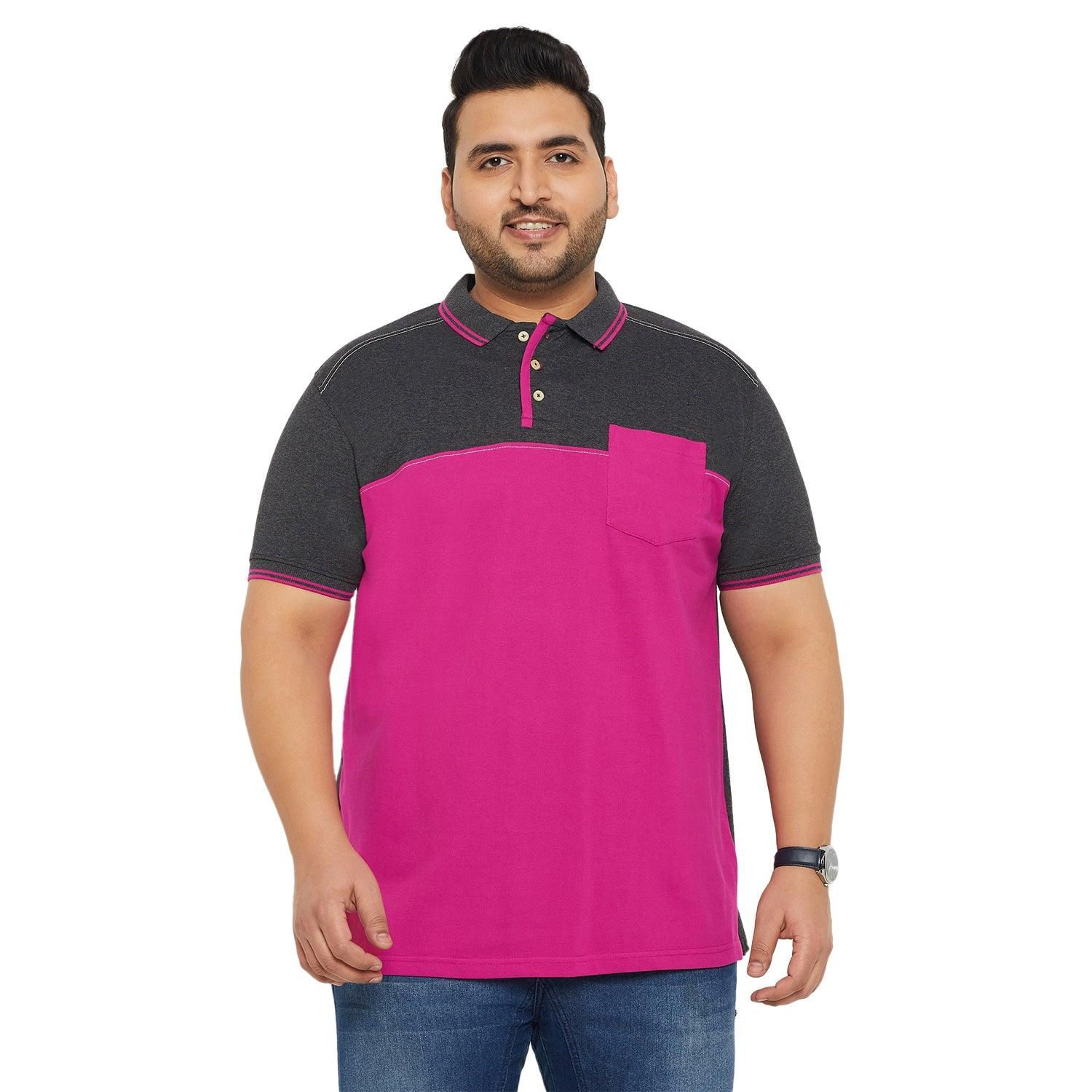 Men Plus Size Conezo-Magenta Colorblock Polo Tshirt - 4XL