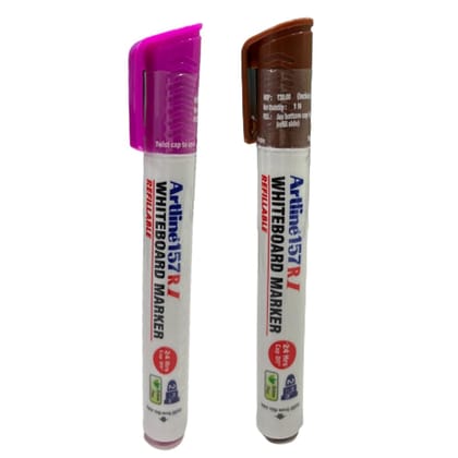 Artline 157RI Whiteboard Marker Pack of 10 (Pink and Brown Colours) | Quick Drying, Dry Wipe Ink, Low Odor
