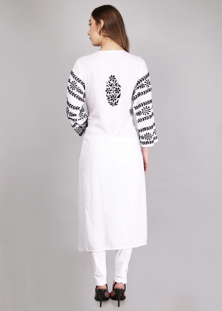 Modal White Hand Embroidered Chikankari Kurta