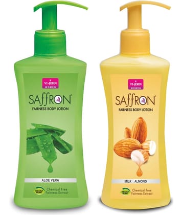 VI-JOHN Saffron Fairness Body Lotion Milk Almond & Aloevera 250ml Each (500ml) - Pack of 2
