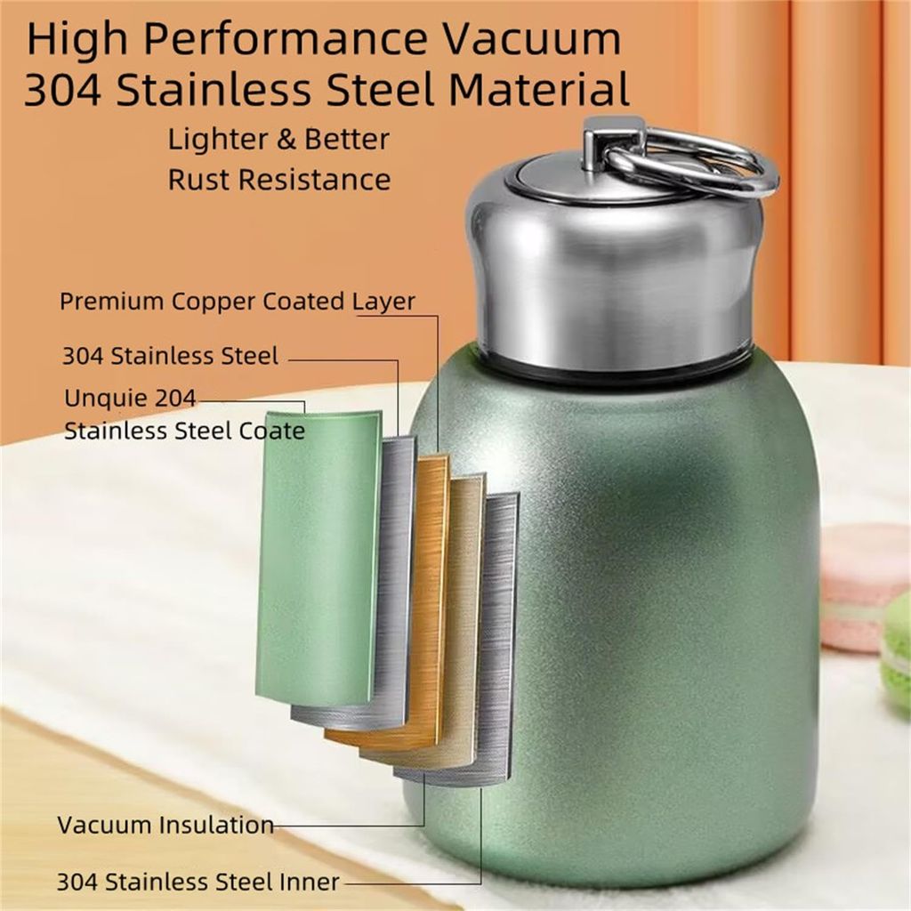 300ml Stainless Steel Insulated Water Bottle, Mini Bottle for Hot and Cold Drinks, Leakproof Travel Mug, Coffee Mug (Green)