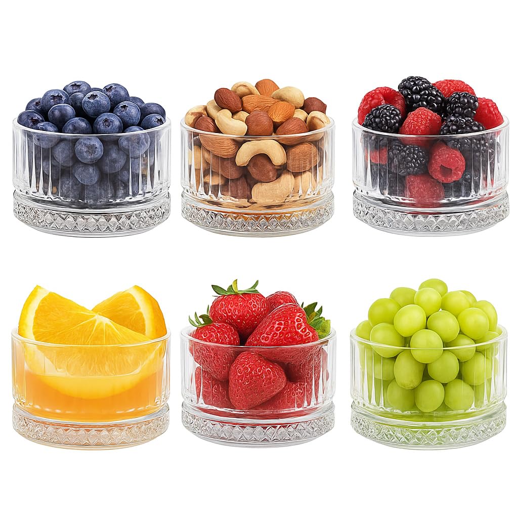 Glass Serving Bowls With Cut Design, Perfect For Snacks,Desserts,Salads, Dry Fruits, Ideal For Home Use, Restaurants,Parties, Durable Quality Glass Adds Charm To Any Dining Setup (4.2 Inch, Set Of 6)