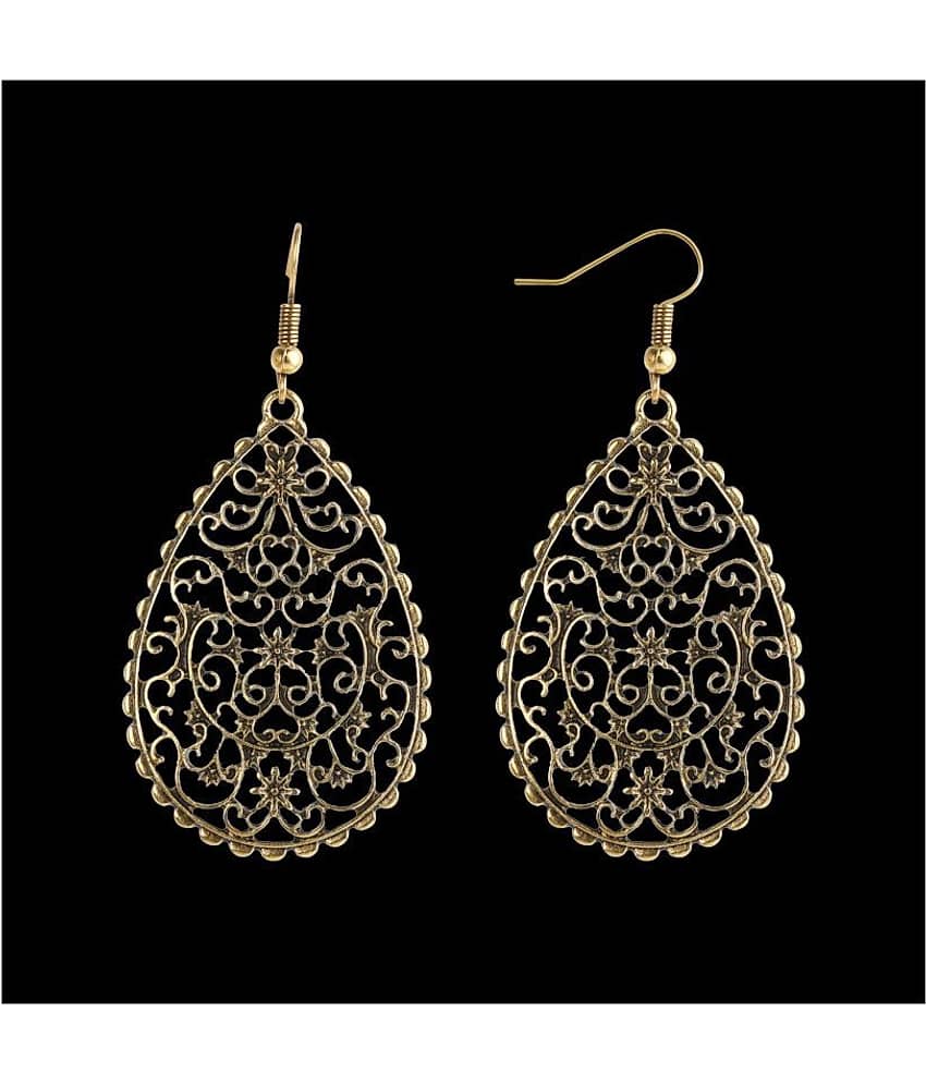 Silver Shine Lavish Golden Mughal Jali Work Earrings for Women