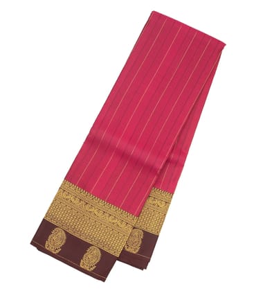 Pink Silk Saree With Neli Stripes & Maroon Border-Pink