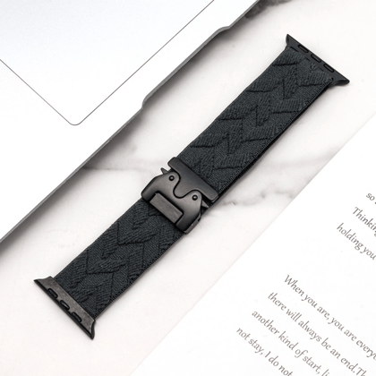 Premium Braided Nylon Strechy Sports Band by iSerieshub Comaptible For Apple Watch-Black / 49 - 46 - 45 - 44MM