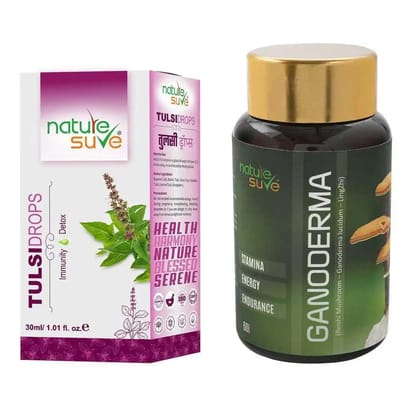Nature Sure Combo - Tulsi Drops 30ml and Ganoderma Reishi Mushroom 60 Capsules