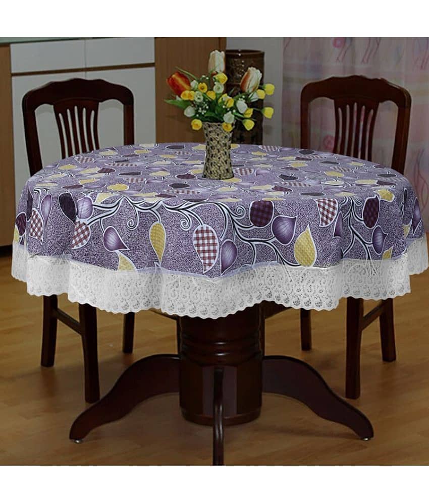Printed PVC 4 Seater Round Table Cover ( 152 x 152 ) cm Pack of 1 Purple