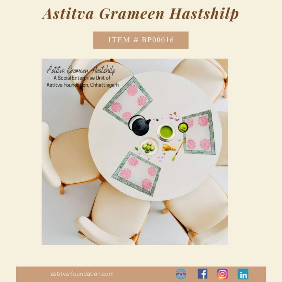 Hand Block–Printed Floral Cotton Placemats 