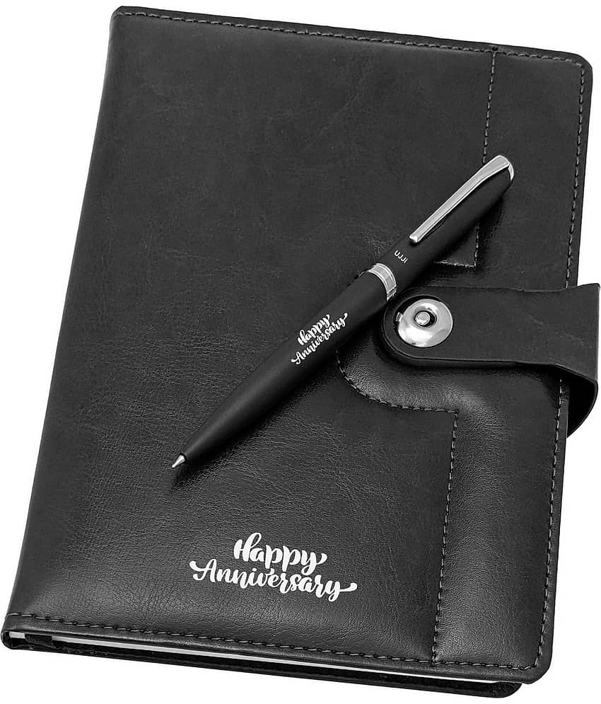 UJJi Happy Anniversary Printed Gift Combo in Black Color Metal Pen & Notebook Set