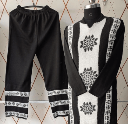 Fabulous Women Woolen Kurta Palazzo Set For Winter* ( Size L Black )