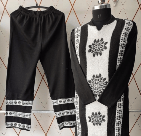 Fabulous Women Woolen Kurta Palazzo Set For Winter* ( Size L Black )