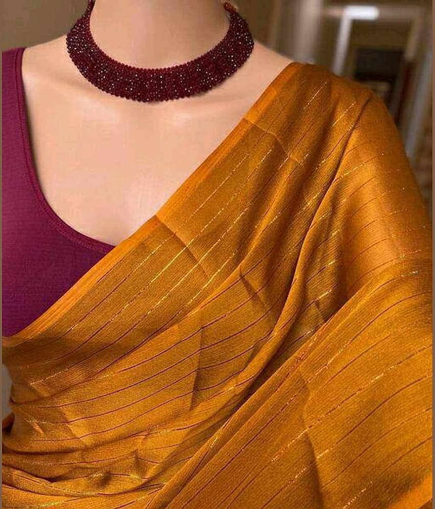 Shree Gullak Silk Georgette Printed Saree With Stitched Blouse ( Gold )