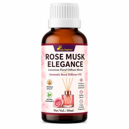 Rose Musk Elegance Reed Diffuser Oil 50ml | Romantic | Uplifting mood & reduces stress