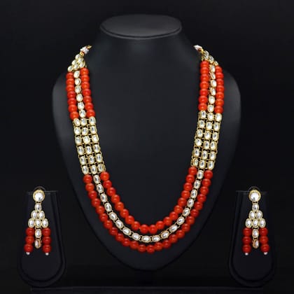 Orange Color Kundan Necklace Set-Adjustable rope / orange / Necklace Length: 16.00 CM x Width: 8.00 CM