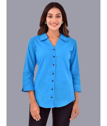 QuaClo Women Solid Cotton Shirt ( Blue )
