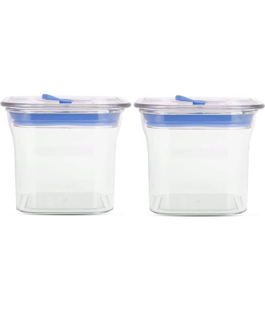 HomePro Fabio Airtight Transparent storage Plastic container pack of 2, Square, 600ml, Blue