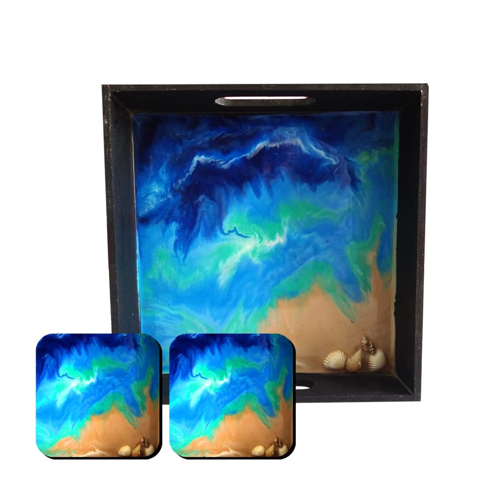 Resin Art on MDF Tray with Squrare Tea Coasters DIY Kit by Penkraft