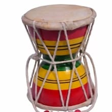 Leather Wood Drum Dumroo Dumru Dumro 2.8Dia 3Hgt Indian Folk Craft Multicolour shiva damru