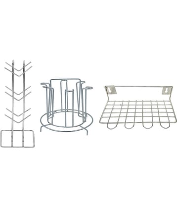 JISUN - Silver Stainless Steel Dish Racks ( Pack of 3 )