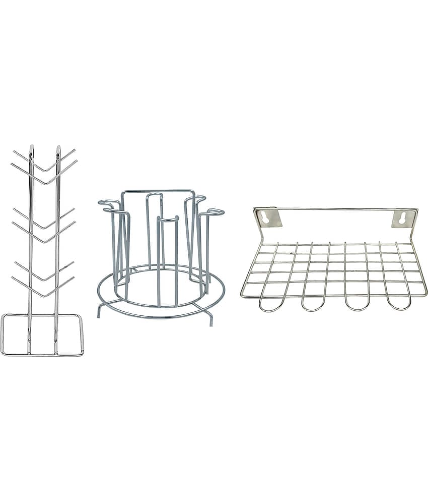 JISUN - Silver Stainless Steel Dish Racks ( Pack of 3 )