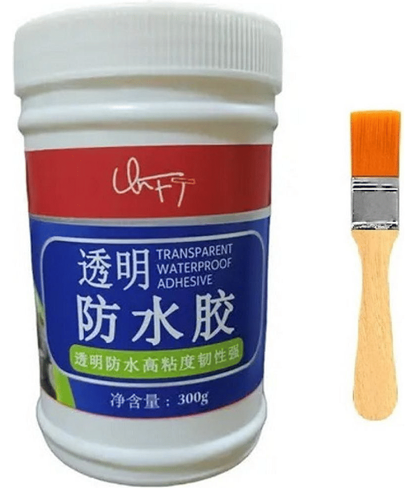 Crack Seal Glue 300gm with Brush Transparent Waterproof Glue for Roof Leakage Crack Seal Agent Roof Water Leakage Solution Water Proof Glue Transparent Glue Waterproofing for Pipe Wall Tiles