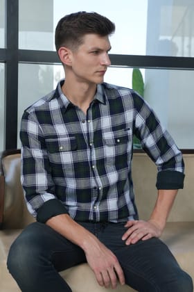 Keller - Double Layered Check Shirt - Green-XL-44 / GREEN