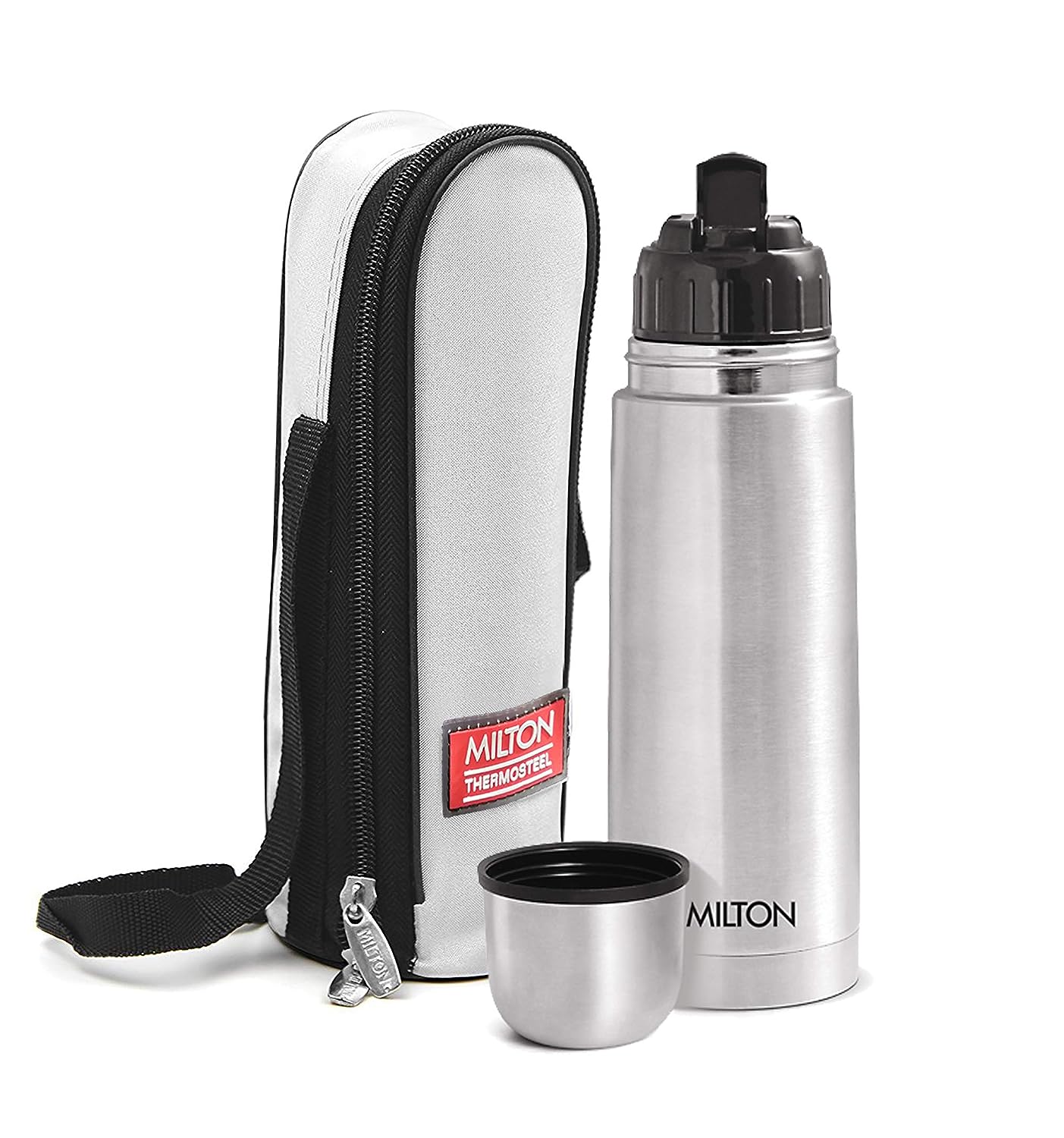 Milton Flip Lid 350 Thermosteel 24 Hours Hot and Cold Water Bottle with Bag 350 Ml (Silver)