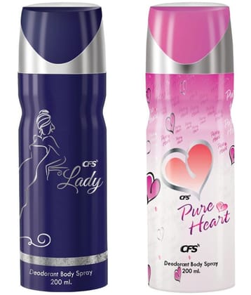 CFS  Lady & Pure Heart Pink  Body Spray for Unisex 400 ml ( Pack of 2 )