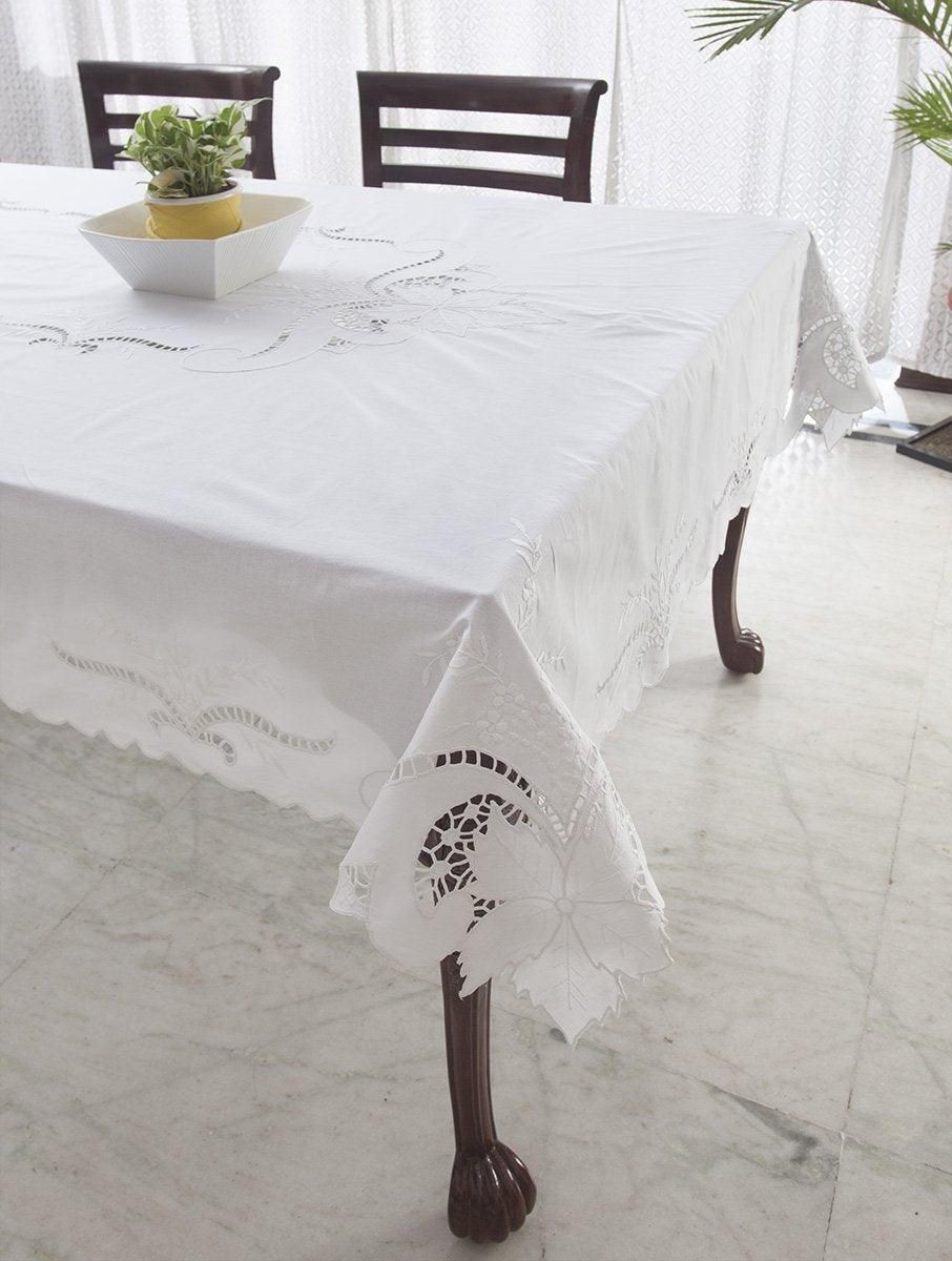 Cutwork Table Cloth - Vintage White 60x100-60 inches x 100 inches / White / Cotton