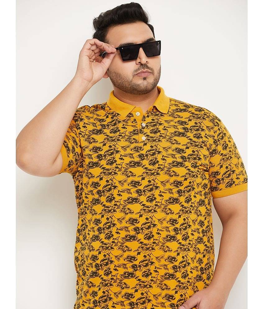 RELANE Pack of 1 Cotton Blend Regular Fit Printed Half Sleeves Men's Polo T Shirt ( Gold )