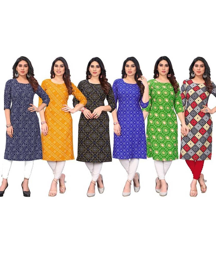 KETAKI FASHION Crepe Printed Straight Women's Kurti - Multicolor7 ( Pack of 6 )